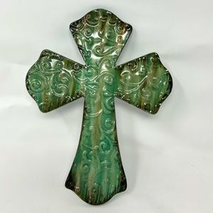 10 X 7 - Green Metal Cross Wall Decor